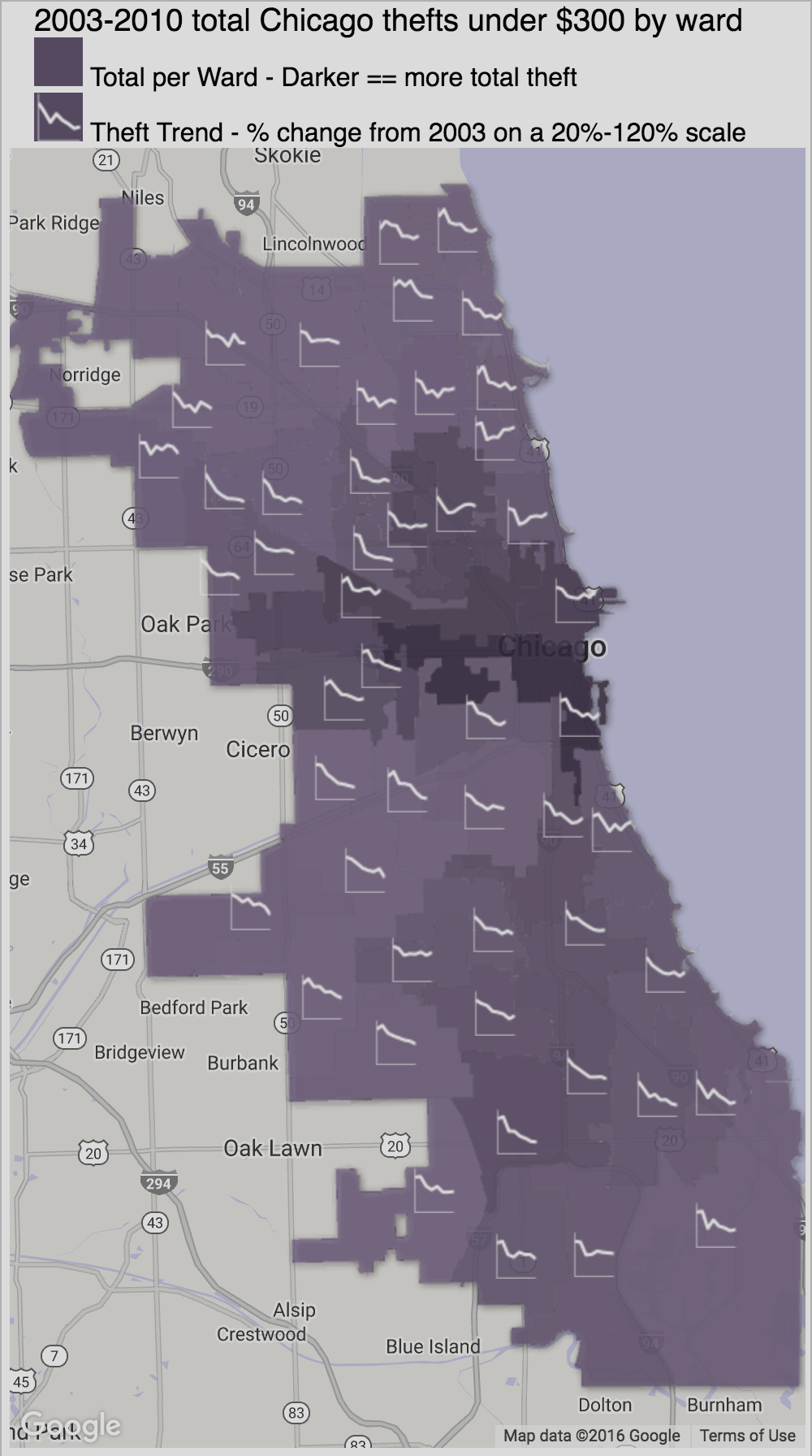 chicago theft visualization by ward